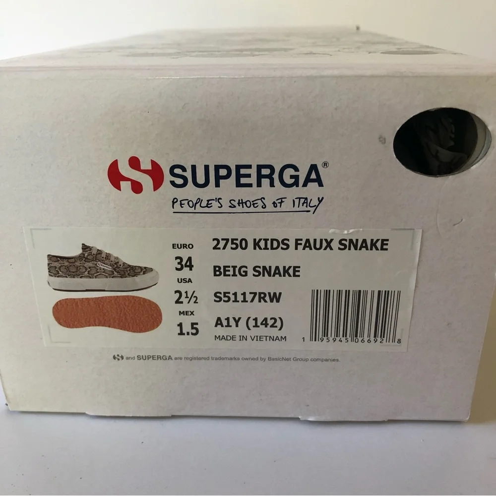 SUPERGA Kids Faux Beige Snake Sneakers NWT